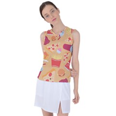 Fast Junk Food  Pizza Burger Cool Soda Pattern Women s Sleeveless Sports Top by Sarkoni