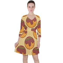 Takoyaki Food Seamless Pattern Quarter Sleeve Ruffle Waist Dress by Sarkoni