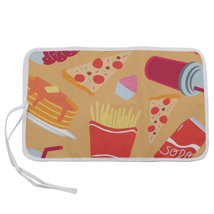 Fast Junk Food  Pizza Burger Cool Soda Pattern Pen Storage Case (L)