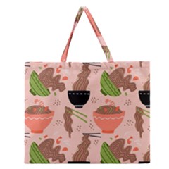 Doodle Yakisoba Seamless Pattern Zipper Large Tote Bag by Sarkoni