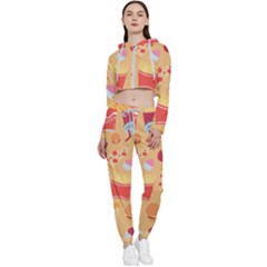 Fast Junk Food  Pizza Burger Cool Soda Pattern Cropped Zip Up Lounge Set by Sarkoni