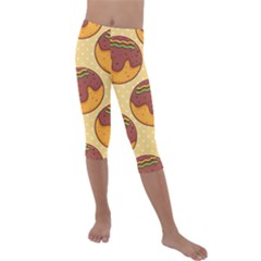 Takoyaki Food Seamless Pattern Kids  Lightweight Velour Capri Leggings  by Sarkoni