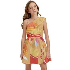 Fast Junk Food  Pizza Burger Cool Soda Pattern Kids  One Shoulder Party Dress by Sarkoni