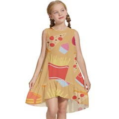 Fast Junk Food  Pizza Burger Cool Soda Pattern Kids  Frill Swing Dress by Sarkoni