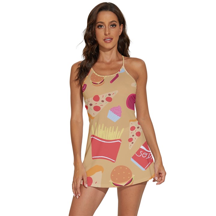 Fast Junk Food  Pizza Burger Cool Soda Pattern 2-in-1 Flare Activity Dress