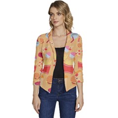 Fast Junk Food  Pizza Burger Cool Soda Pattern Women s Casual 3/4 Sleeve Spring Jacket by Sarkoni