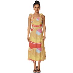 Fast Junk Food  Pizza Burger Cool Soda Pattern Tie-strap Tiered Midi Chiffon Dress by Sarkoni