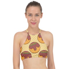 Takoyaki Food Seamless Pattern Halter Bikini Top by Sarkoni