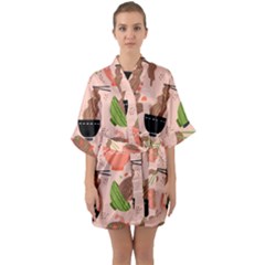 Doodle Yakisoba Seamless Pattern Half Sleeve Satin Kimono  by Sarkoni