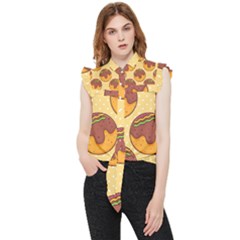 Takoyaki Food Seamless Pattern Frill Detail Shirt by Sarkoni