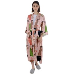 Doodle Yakisoba Seamless Pattern Maxi Satin Kimono by Sarkoni