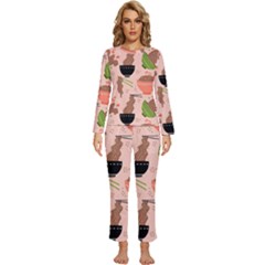 Doodle Yakisoba Seamless Pattern Womens  Long Sleeve Lightweight Pajamas Set by Sarkoni