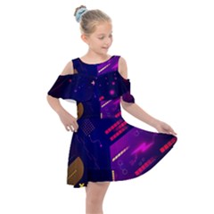 Vector Design Gamming Sytle Retro Art Pattern Kids  Shoulder Cutout Chiffon Dress by Sarkoni