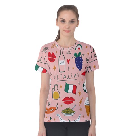 Food Pattern Italia Women s Cotton T-shirt by Sarkoni