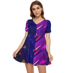 Vector Design Gamming Sytle Retro Art Pattern Tiered Short Sleeve Babydoll Dress by Sarkoni