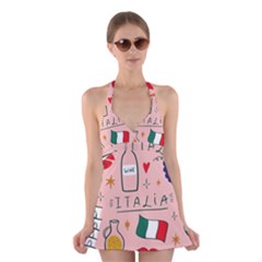 Food Pattern Italia Halter Dress Swimsuit  by Sarkoni