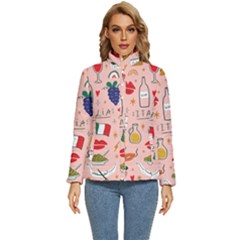 Food Pattern Italia Women s Puffer Bubble Jacket Coat by Sarkoni