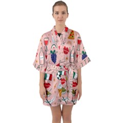 Food Pattern Italia Half Sleeve Satin Kimono  by Sarkoni