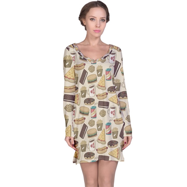 Junk Food Hipster Pattern Long Sleeve Nightdress