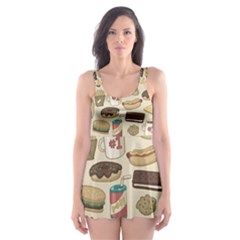 Junk Food Hipster Pattern Skater Dress Swimsuit by Sarkoni