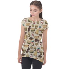 Junk Food Hipster Pattern Cap Sleeve High Low Top by Sarkoni