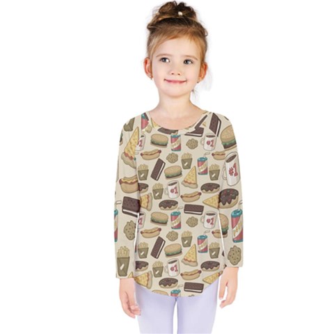 Junk Food Hipster Pattern Kids  Long Sleeve T-shirt by Sarkoni