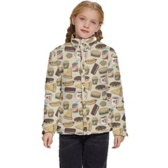 Junk Food Hipster Pattern Kids  Puffer Bubble Jacket Coat by Sarkoni