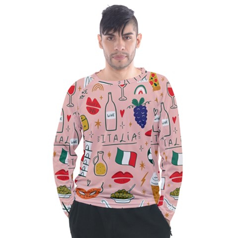 Food Pattern Italia Men s Long Sleeve Raglan T-shirt by Sarkoni