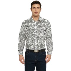 Food Doodle Pattern Men s Long Sleeve Pocket Shirt  by Sarkoni