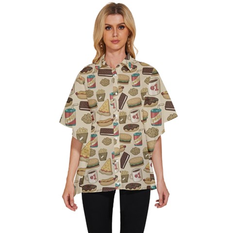 Junk Food Hipster Pattern Women s Batwing Button Up Shirt by Sarkoni