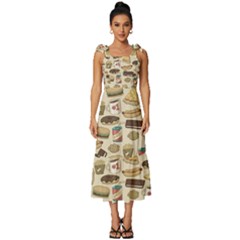 Junk Food Hipster Pattern Tie-strap Tiered Midi Chiffon Dress by Sarkoni