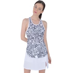 Food Doodle Pattern Racer Back Mesh Tank Top by Sarkoni