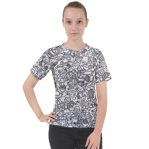 Food Doodle Pattern Women s Sport Raglan T-shirt by Sarkoni