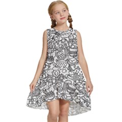 Food Doodle Pattern Kids  Frill Swing Dress by Sarkoni