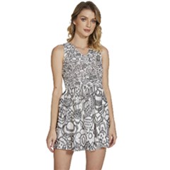 Food Doodle Pattern Sleeveless High Waist Mini Dress by Sarkoni