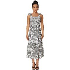 Food Doodle Pattern Tie-strap Tiered Midi Chiffon Dress by Sarkoni