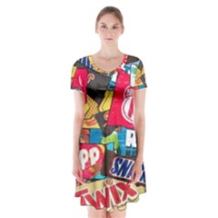 Pop Art Food Cute Patterns Short Sleeve V-neck Flare Dress by Sarkoni