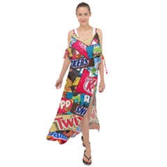 Pop Art Food Cute Patterns Maxi Chiffon Cover Up Dress by Sarkoni