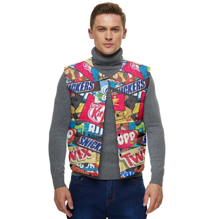 Pop Art Food Cute Patterns Men s Button Up Puffer Vest	