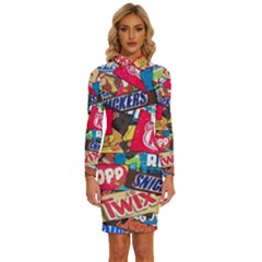 Pop Art Food Cute Patterns Long Sleeve Shirt Collar Bodycon Dress by Sarkoni