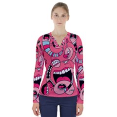 Big Mouth Worm V-neck Long Sleeve Top by Dutashop