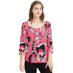 Big Mouth Worm Chiffon Quarter Sleeve Blouse by Dutashop