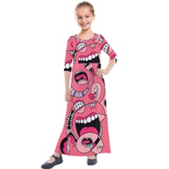 Big Mouth Worm Kids  Quarter Sleeve Maxi Dress by Dutashop