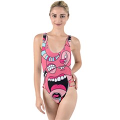 Big Mouth Worm High Leg Strappy Swimsuit by Dutashop