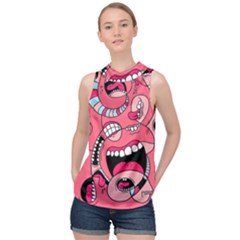 Big Mouth Worm High Neck Satin Top by Dutashop