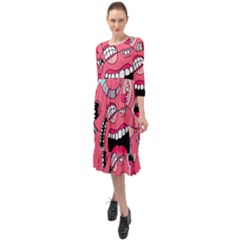 Big Mouth Worm Ruffle End Midi Chiffon Dress