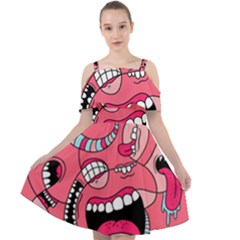 Big Mouth Worm Cut Out Shoulders Chiffon Dress by Dutashop