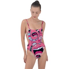 Big Mouth Worm Tie Strap One Piece Swimsuit by Dutashop