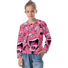 Big Mouth Worm Kids  Long Sleeve T-shirt With Frill 