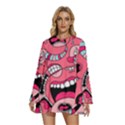 Big Mouth Worm Round Neck Long Sleeve Bohemian Style Chiffon Mini Dress View1